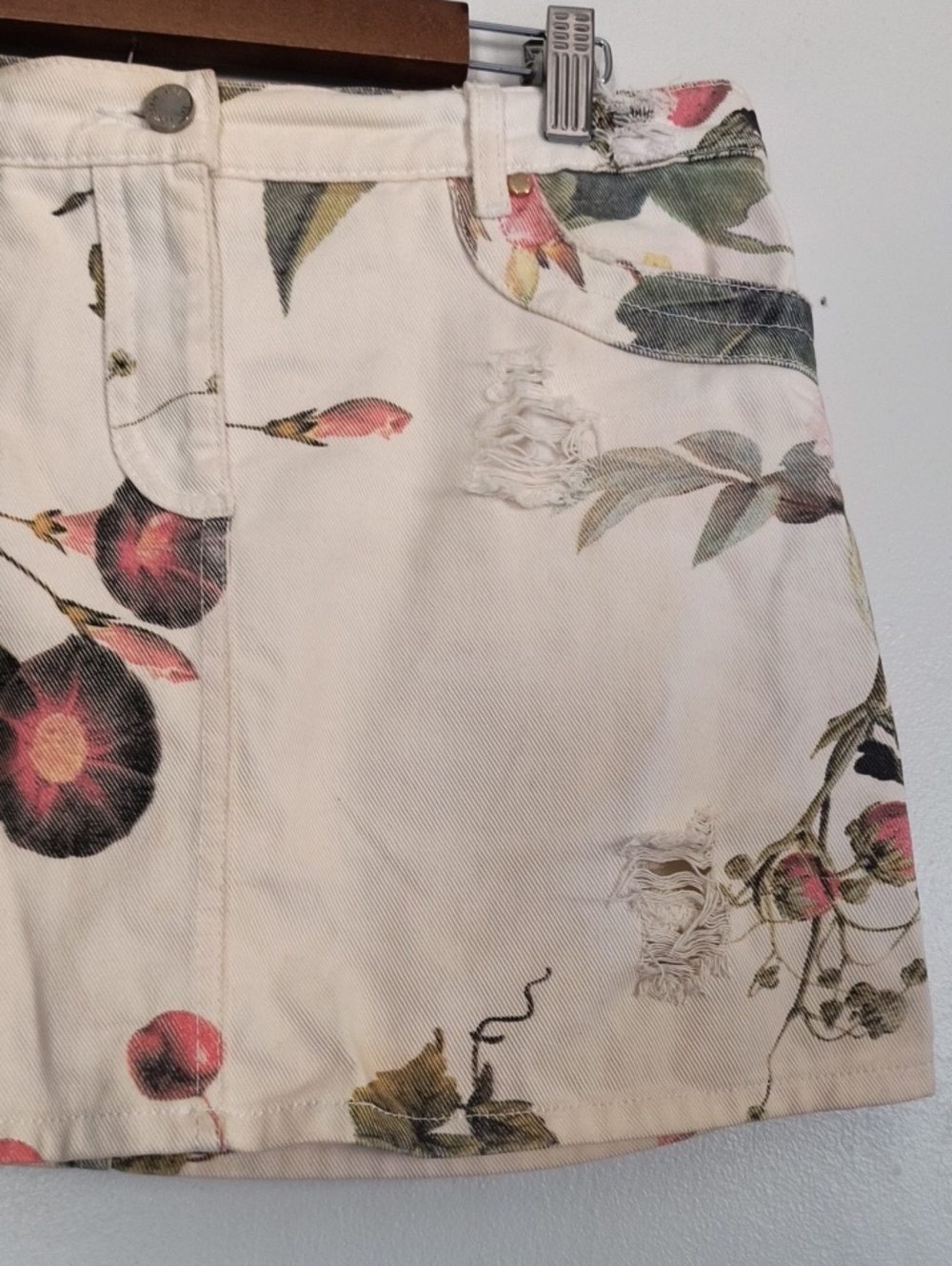 Vintage Y2K Roberto Cavalli Floral Tiger Print Denim Distressed Mini Skirt Sz S - Picture 10 of 17